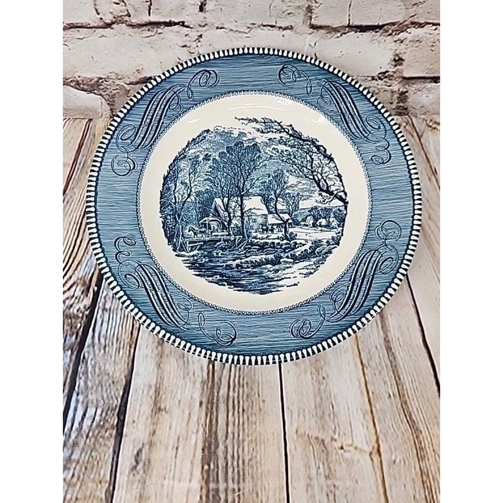 Vintage Currier & Ives Royal China Old Grist Mill Dinner Plate Blue